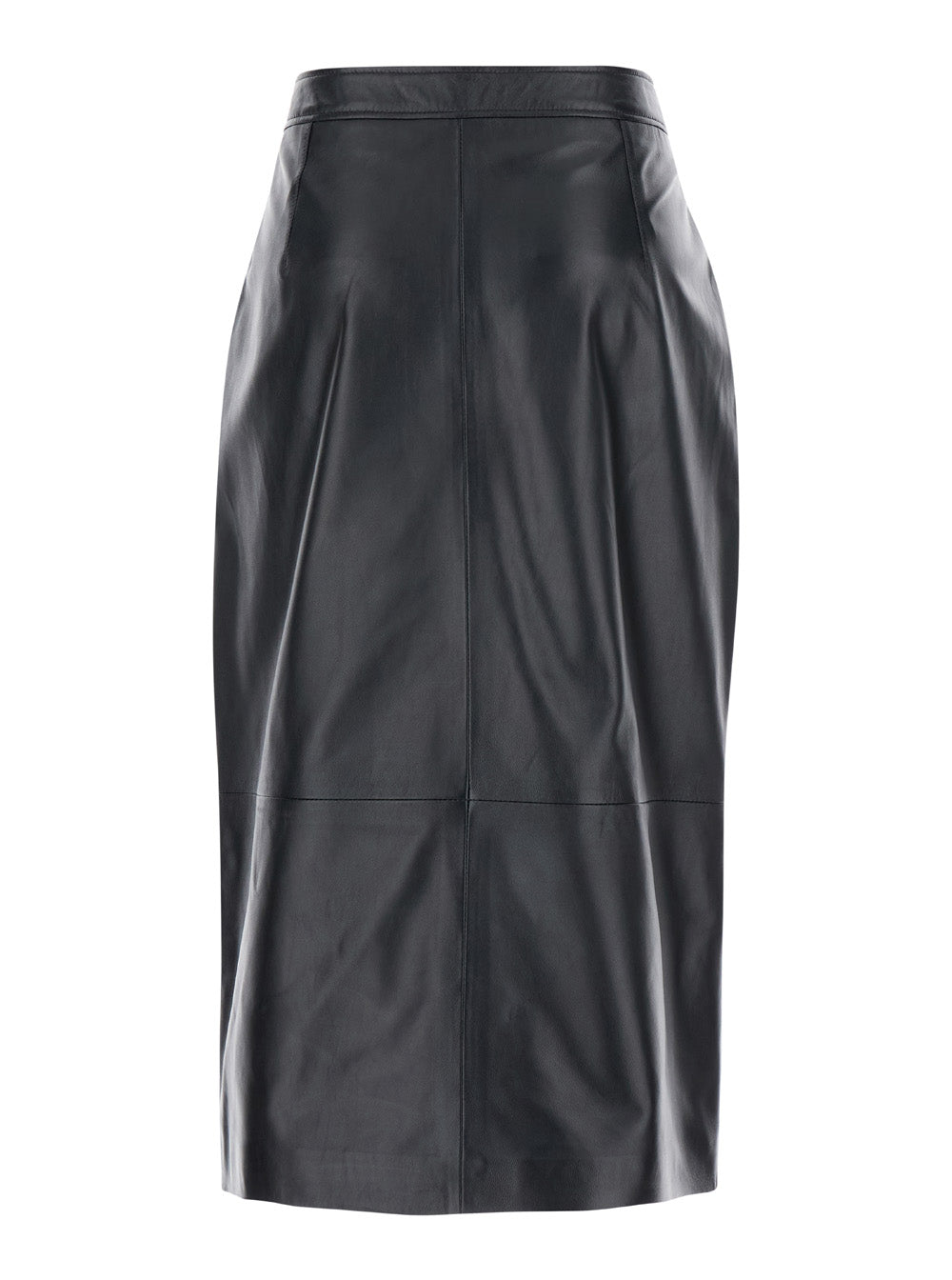 Midi Black Skirt With Front Slit In Leather Woman Lamb