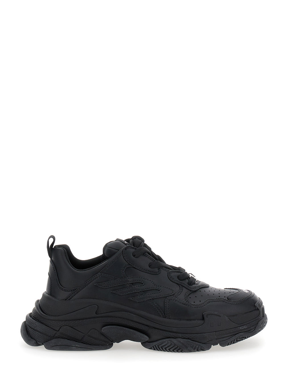 Triple S Sporty Black Sneaker with 3B Logo Embroidered on the Side and Worn Effect in Tech Fabric Man Polyurethane Polyester Nylon