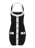 Black Dress with Square Neckline and Decorative Buttons in Viscose Blend Women Polyester