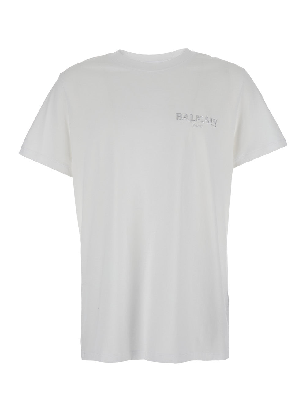 White Crewneck T-Shirt with Logo Lettering on the Front in Cotton Man Organic Tshirts And Polo Shirts