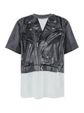 Black and White Crewneck T-Shirt with Layered Design in Cotton Man White/black Tshirts Polo Shirts
