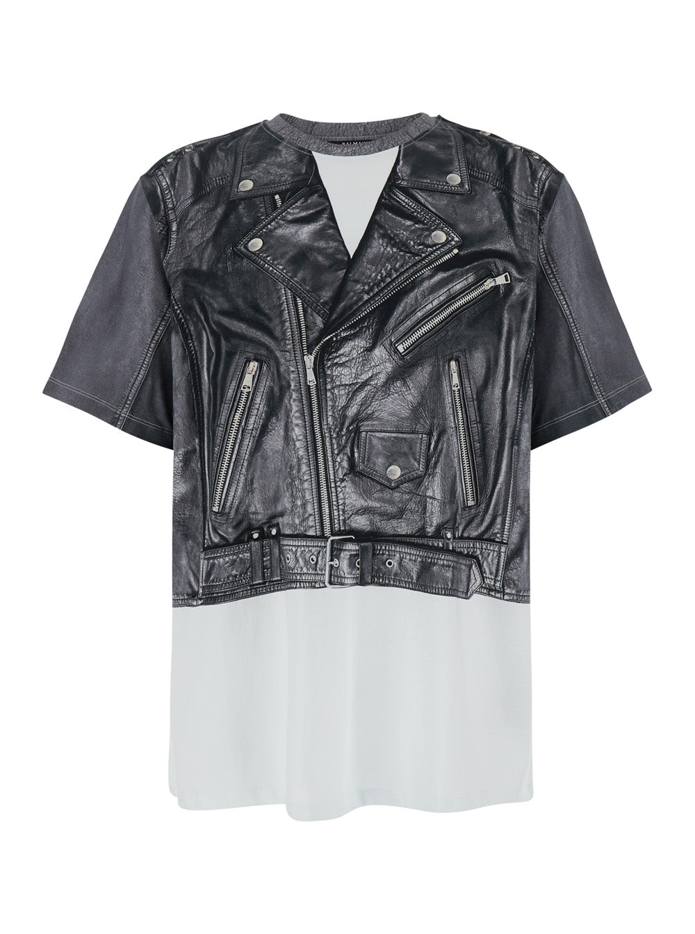 Black and White Crewneck T-Shirt with Layered Design in Cotton Man White/black Tshirts Polo Shirts