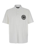White Polo Shirt with Collar and Coin Print on the Front in Cotton Man Tshirts