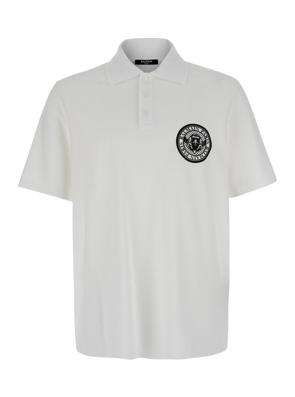 White Polo Shirt with Collar and Coin Print on the Front in Cotton Man Tshirts