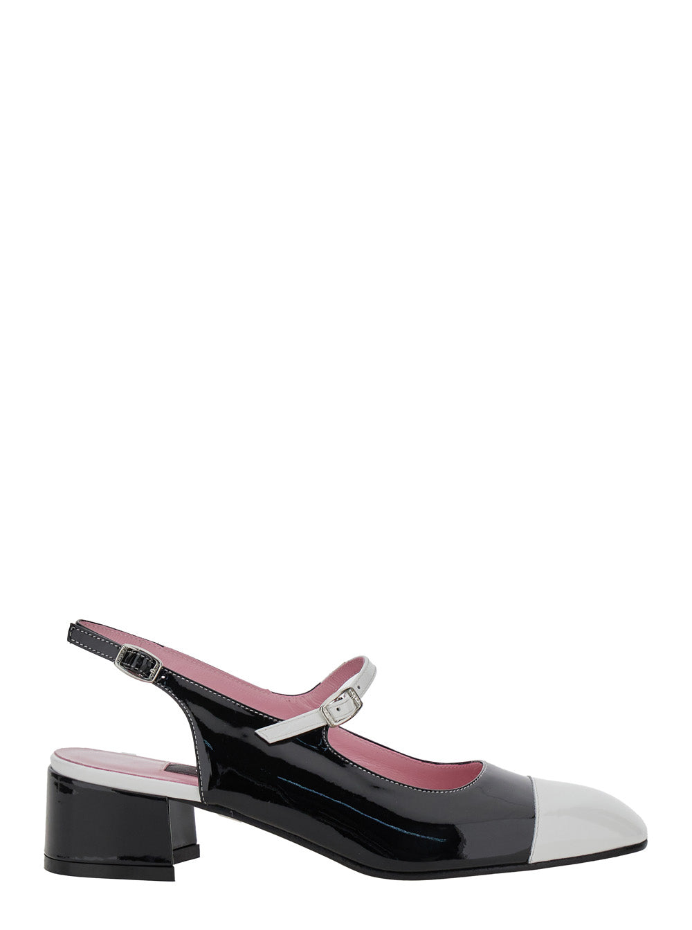 Ischia Black Slingback Pumps with Adjustable Strap in Patent Leather Woman Heels