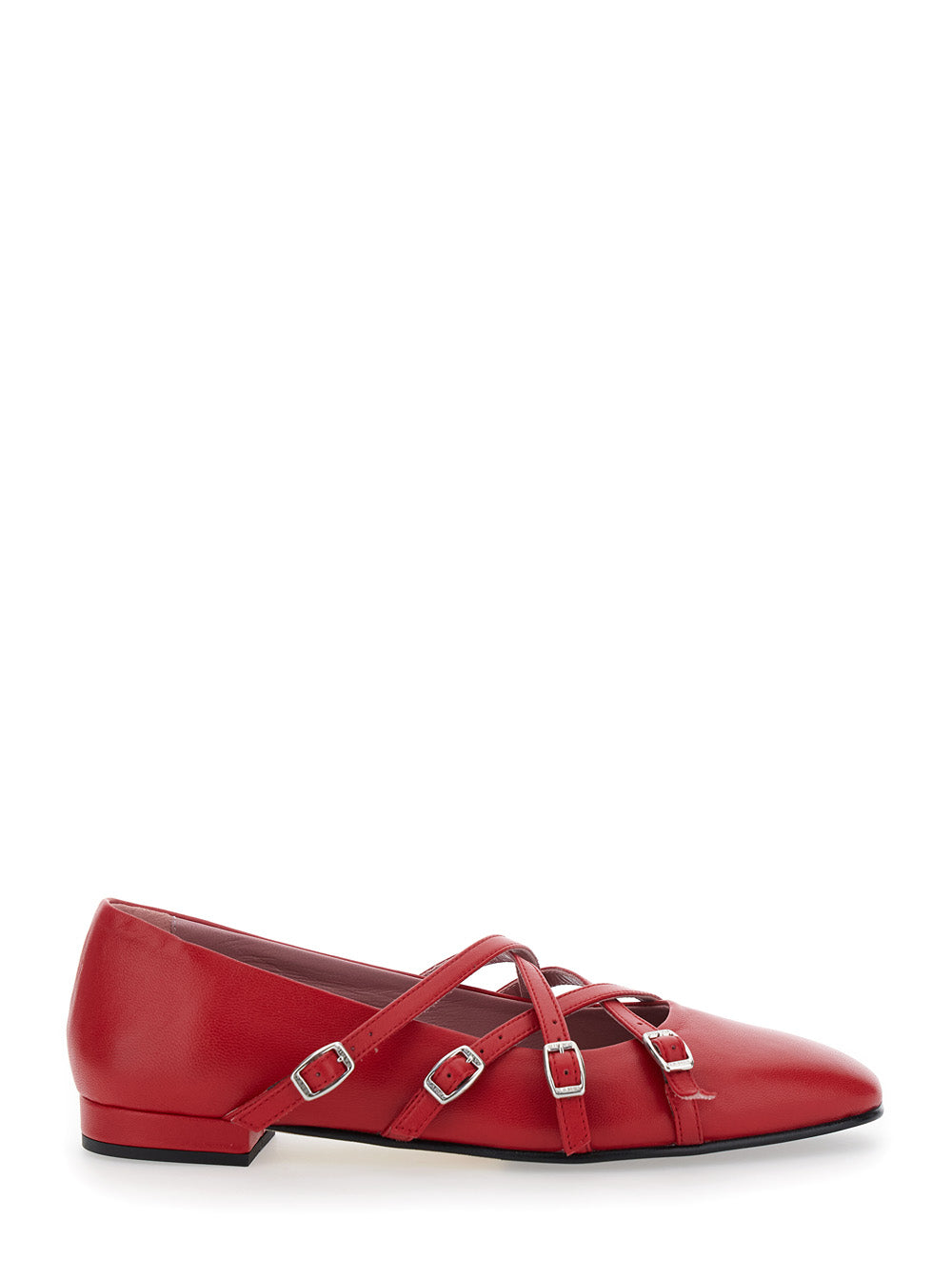 Eloise Red Ballet Shoes with Criss-Crossed Adjustable Straps in Leather Woman Ballerinas
