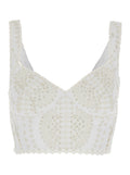 Goldie White Top with V-Neck on the Front and Perforated Design in Cotton Linen Blend Woman Polyester Tops
