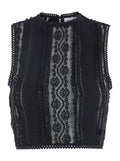 Asteria Black Top With Embroidery Details And Semi-Transparent Design Cotton Tech Fabric Blend Woman Nylon Spandex Tops