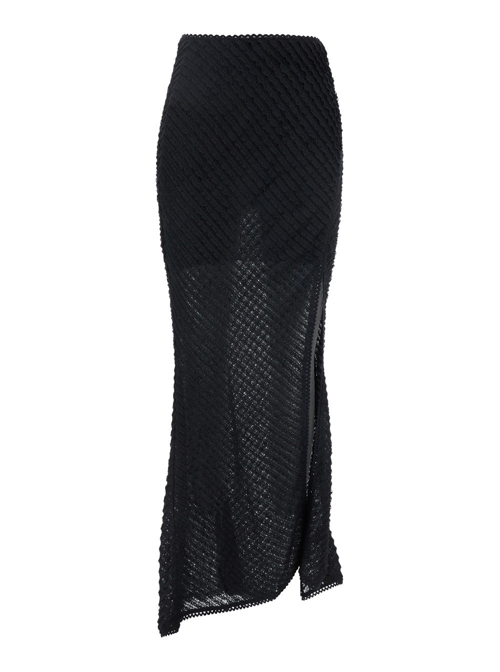 Erin Black Long Skirt With Side Single Slit And All-Over Embroidery Tech Fabric Woman - S