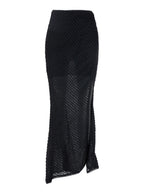 Erin Black Long Skirt With Side Single Slit And All-Over Embroidery Tech Fabric Woman - S