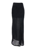 Erin Black Long Skirt With Side Single Slit And All-Over Embroidery Tech Fabric Woman - S