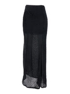 Erin Black Long Skirt With Side Single Slit And All-Over Embroidery Tech Fabric Woman - S