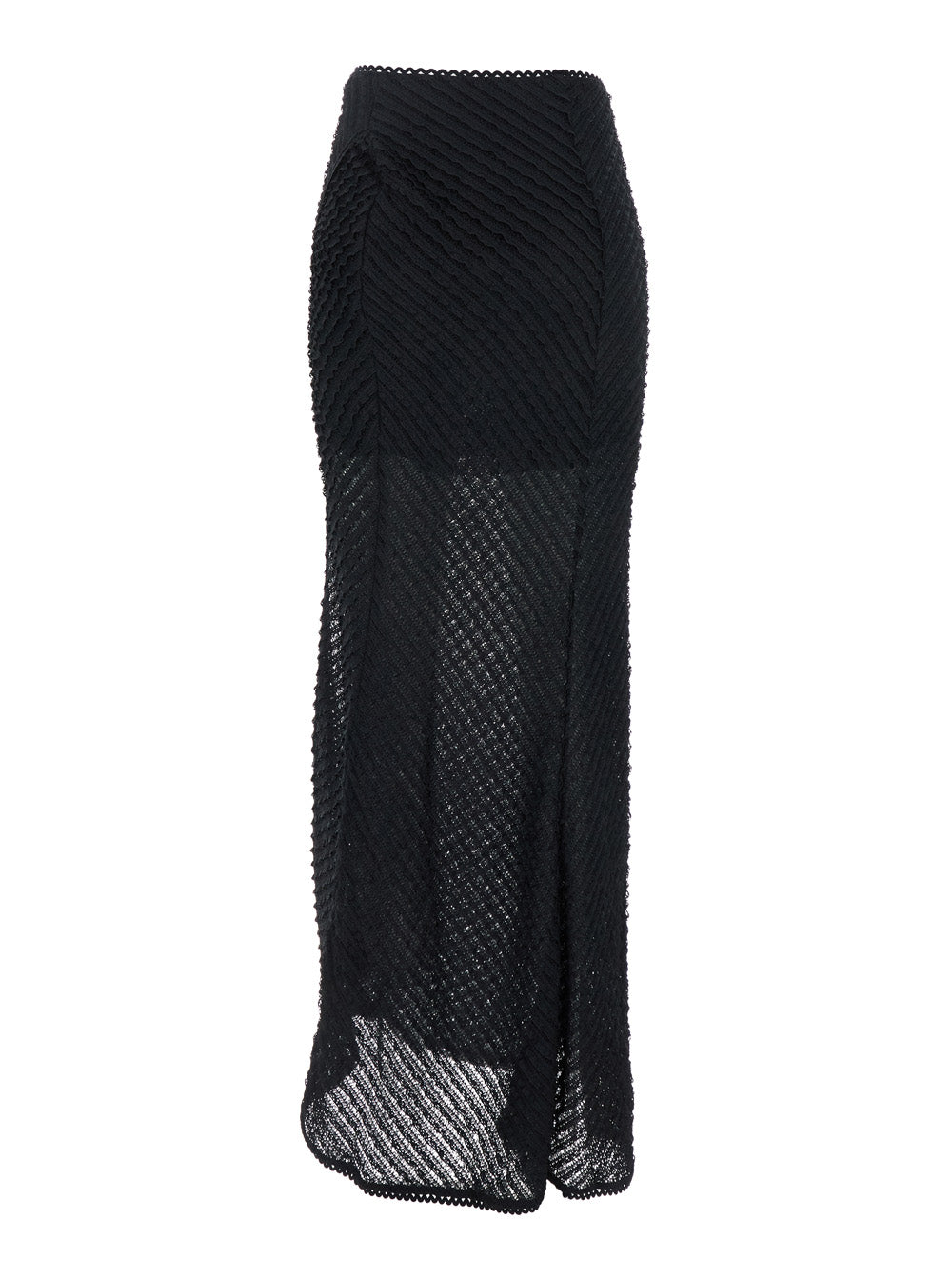 Erin Black Long Skirt With Side Single Slit And All-Over Embroidery Tech Fabric Woman - S