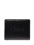 Sense Black Bi-Fold Wallet with Tonal Logo Embroidery in Leather Woman Calf Products