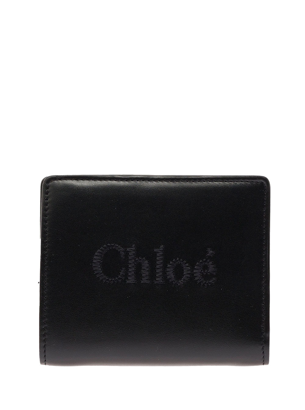 Sense Black Bi-Fold Wallet with Tonal Logo Embroidery in Leather Woman Calf Products
