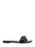 Mae Black Slip-On Sandals with Embossed Logo on the Insole in Leather Woman Calf Flat Shoes