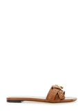 Mae Brown Sandals with Strap Embellishment Logo in Leather Woman Linen Flat Shoes