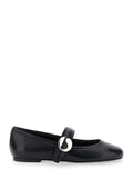 Black Ballerinas With Metallic Logo And Strap Smooth Leather Woman
