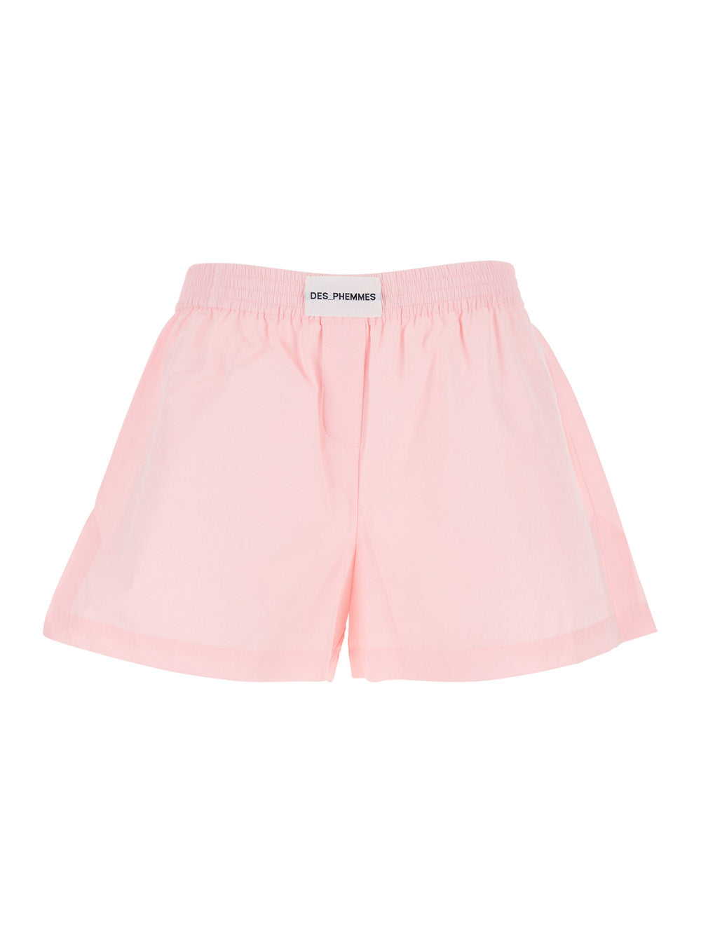 Pink Shorts with Elastic Waist Logo Patch in Cotton Woman And Bermuda