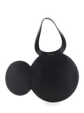 Mickey Black Handbag with Cut-Out Handle and Logo Lettering on the Front in Leather Woman Calf Hand Bags
