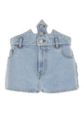Blue Shorts with Crown-Shaped Design in Cotton Woman Light Organic And Bermuda