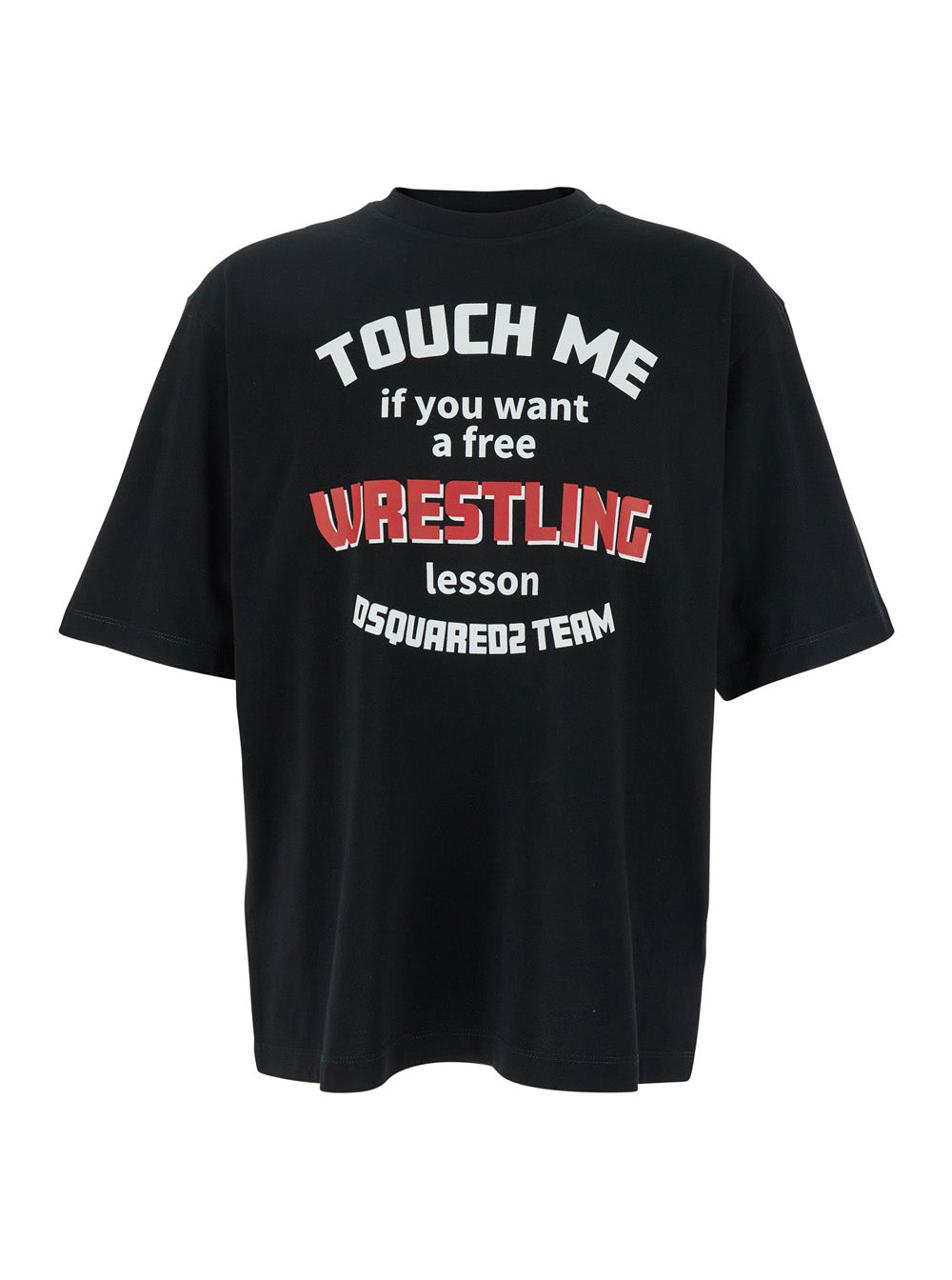 Black Crewneck T-Shirt with Print on the Front in Cotton Man Tshirts And Polo Shirts