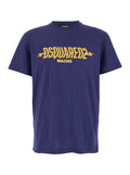 Blue Crewneck T-Shirt with Logo Print on the Front in Cotton Man Blu Tshirts And Polo Shirts