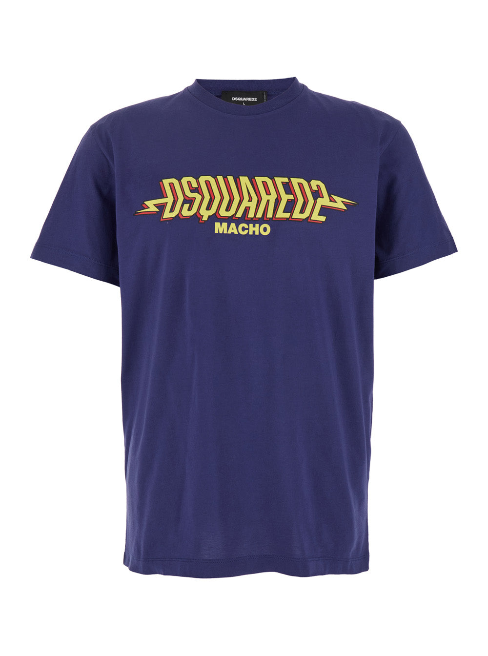 Blue Crewneck T-Shirt with Logo Print on the Front in Cotton Man Blu Tshirts And Polo Shirts