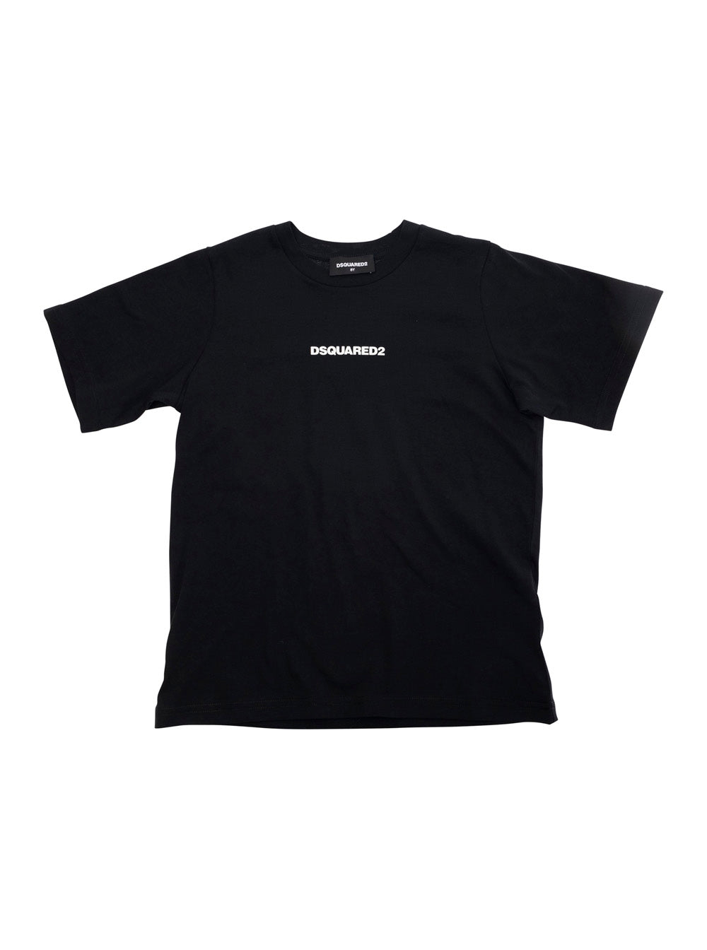 Black Crewneck T-Shirt with Logo Lettering on the Front in Cotton Boy Tshirts And Polo Shirts