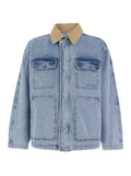 Light Blue Jacket with Contrast Collar and Patch Pockets on the Chest in Cotton Man Outerwear