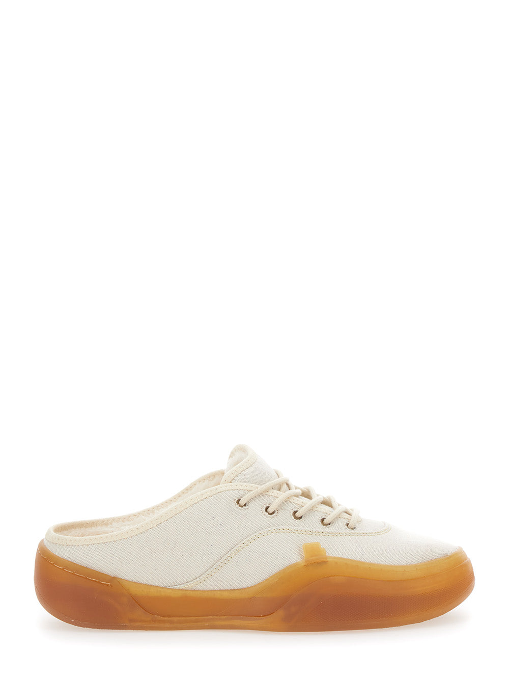 Low Skate Mule White Top Sneakers with Contrasting Sole in Cotton Man