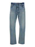 Blue Five-Pocket Jeans with Front Logo Patch in Denim Man Light Cotton