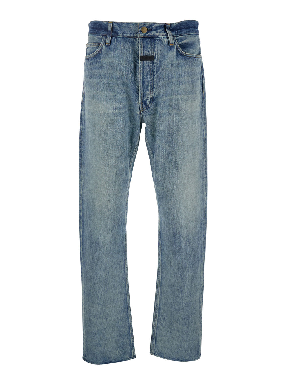 Blue Five-Pocket Jeans with Front Logo Patch in Denim Man Light Cotton
