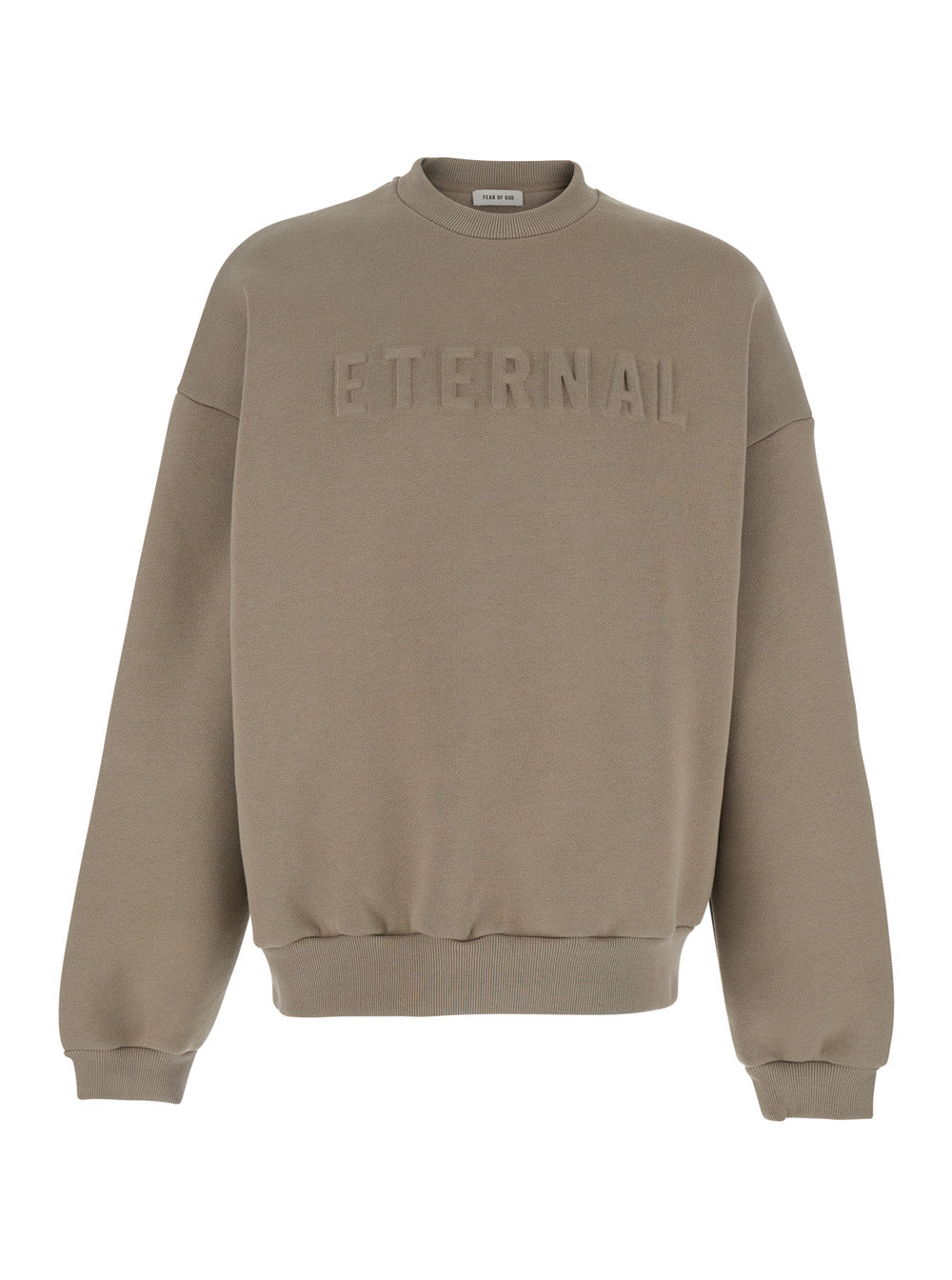 Eternal Beige Crewneck T-Shirt with Dropped Shoulders and Tonal Embroidery on the Front in Cotton Blend Man Polyester Sweatshirts