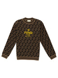 Beige and Tobacco Sweater with FF Motif Logo Detail in Viscose Blend Boy Brown Polyester Jersey