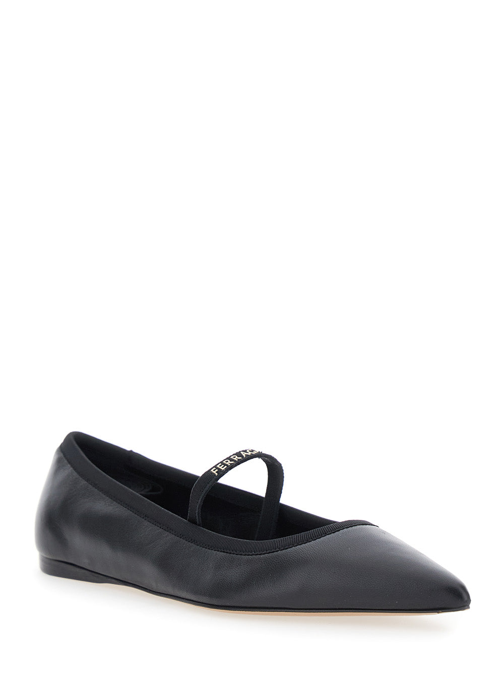 Carice Black Ballet Shoes with Ribbon Detail and Logo Lettering on the Front in Leather Woman Lamb Ballerinas