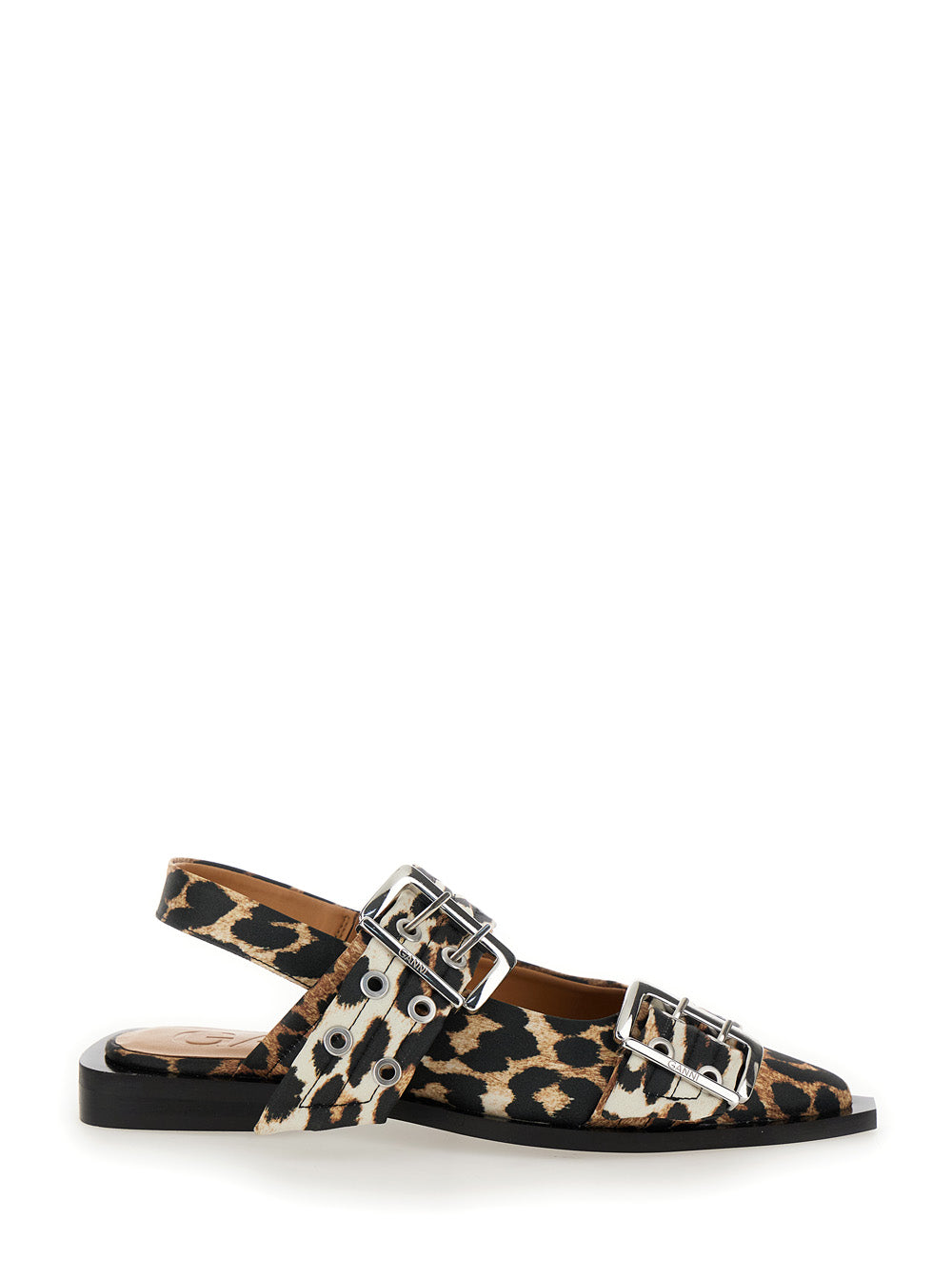 Multicolor Ballet Shoes with Double Buckle and All-Over Leopard Print in Tech Fabric Woman Recycled Polyester Flat