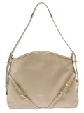 Voyou Beige Shoulder Bag with Embossed Logo in Smooth Leather Woman Calf