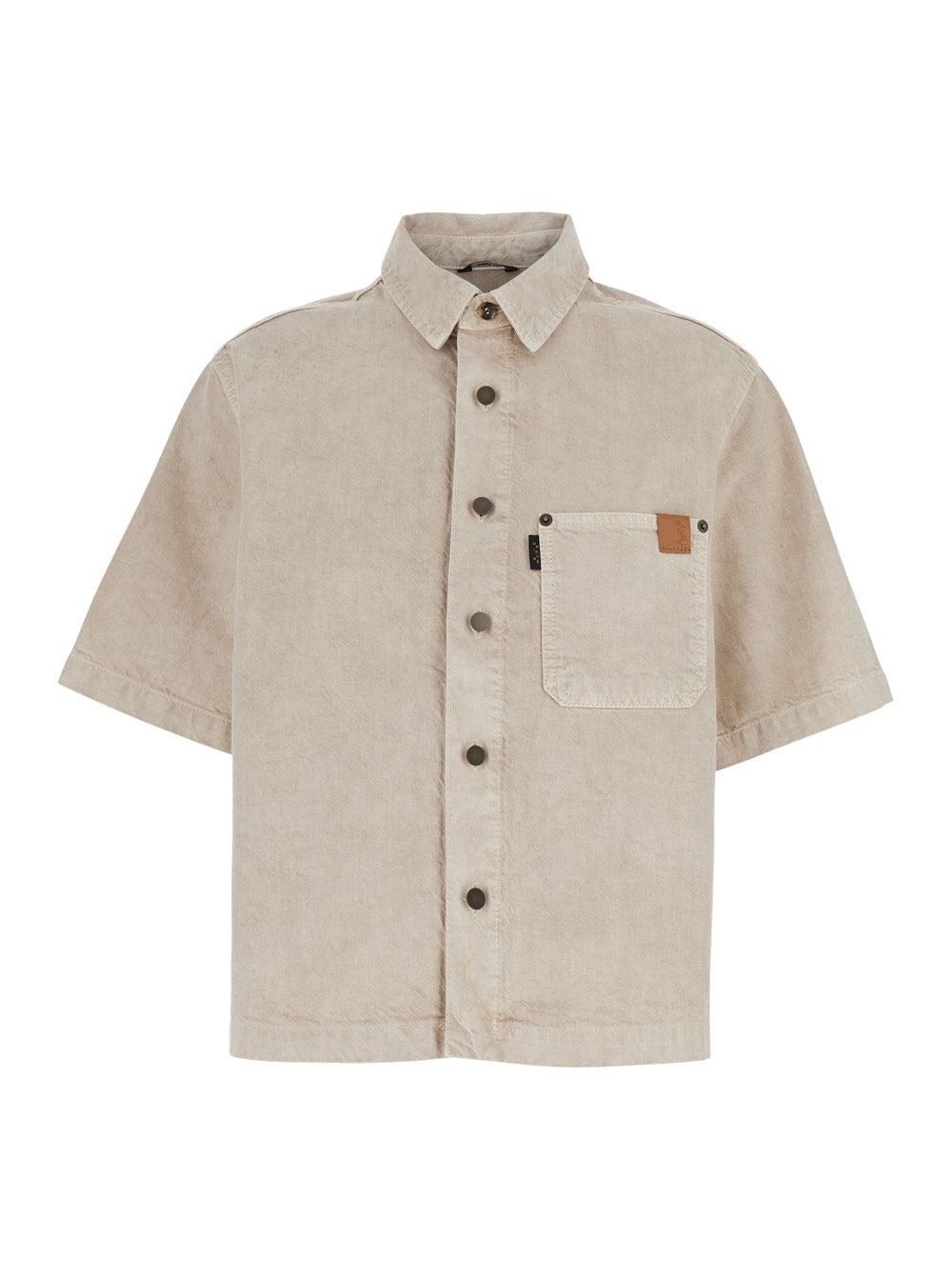 Olive Beige Shirt with Classic Collar in Cotton and Linen Blend Woman Blouses