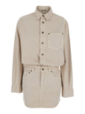 Tamu Beige Dress With Drop Shoulders And Logo Patch On The Back Cotton Woman