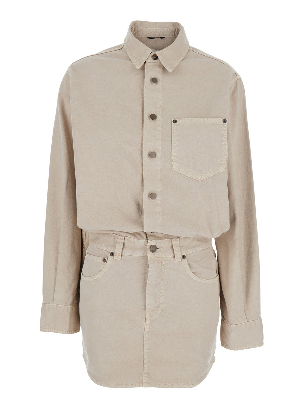 Tamu Beige Dress With Drop Shoulders And Logo Patch On The Back Cotton Woman - S