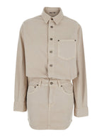 Tamu Beige Dress With Drop Shoulders And Logo Patch On The Back Cotton Woman - S