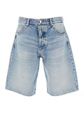 Light Blue Five-Pocket Bermuda Shorts with Logo Patch on the Back in Denim Man Cotton And