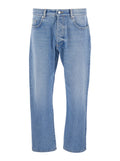 Light Blue Jeans with Logo Patch on the Rear in Denim Man Organic Cotton