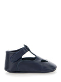 Blue Ballet Shoes with Cut-Out on the Front and Touch-Strap Closure in Leather Baby Blu Flat
