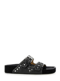 Lennyo Black Sandals with Stud Embellishments and Moulded Footbed in Leather Woman Calf Flat Shoes