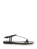 Black Sandals with Ankle Buckle Closure in Leather Woman Goat Flat Shoes