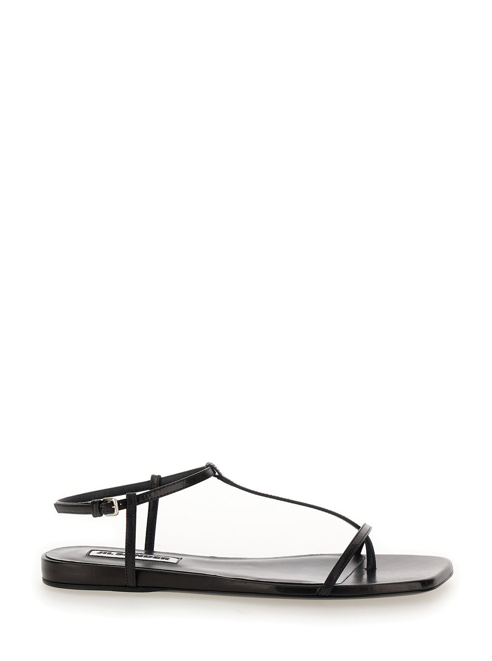 Black Sandals with Ankle Buckle Closure in Leather Woman Goat Flat Shoes