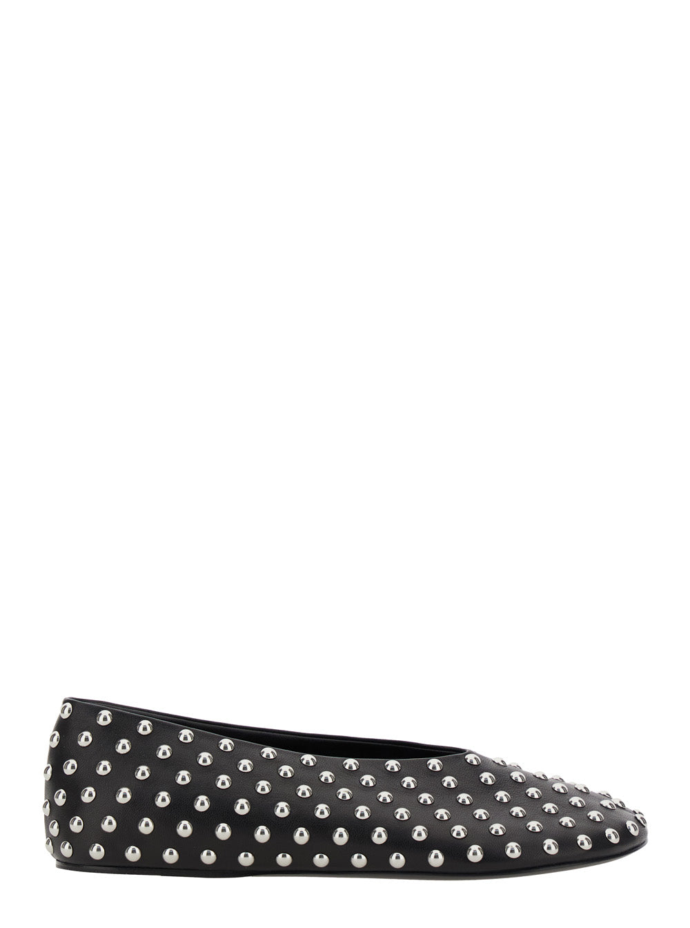Black Ballet Flats with All-Over Stud in Leather Woman Ovine Ballerinas