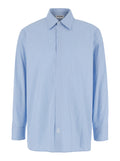 Light-Blue Pinstriped Shirt with Pointed Collar in Cotton Man Light Blue And Blouses